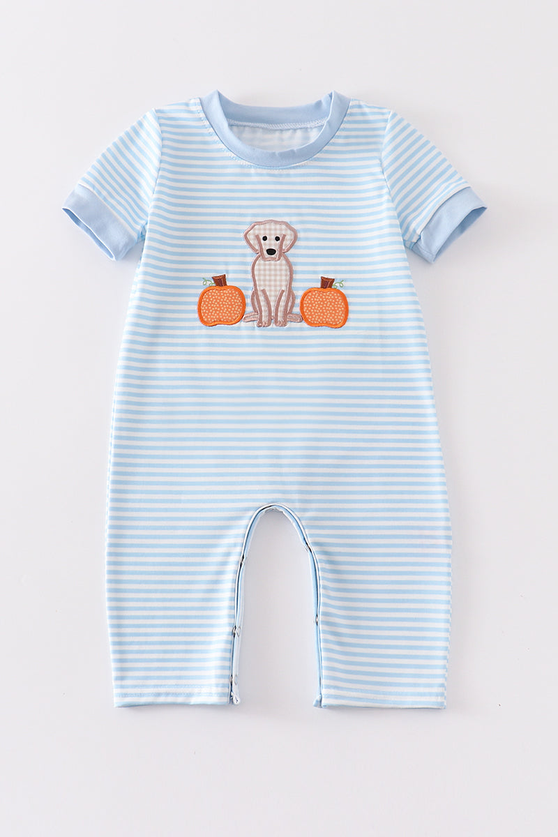 Blue Stripe Pumpkin Puppy Romper