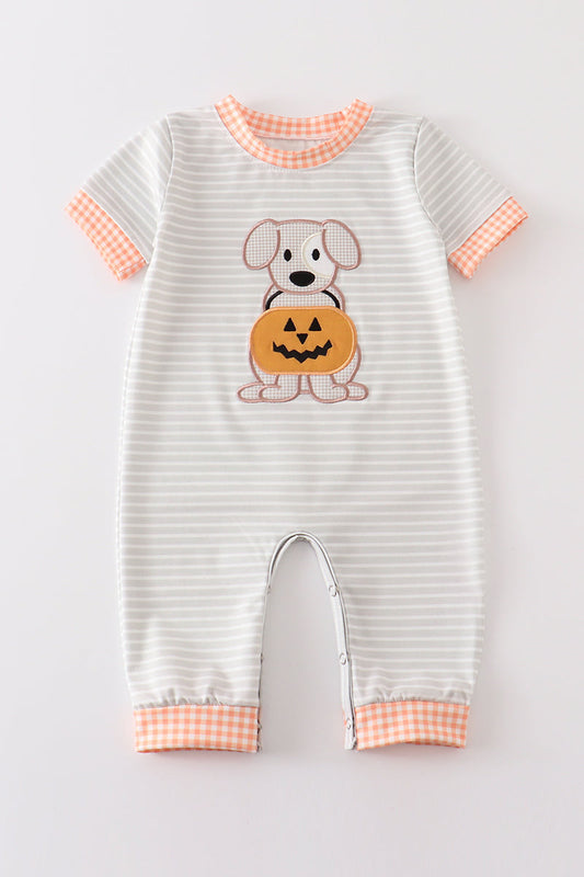 Grey Stripe Trick or Treat Puppy Romper