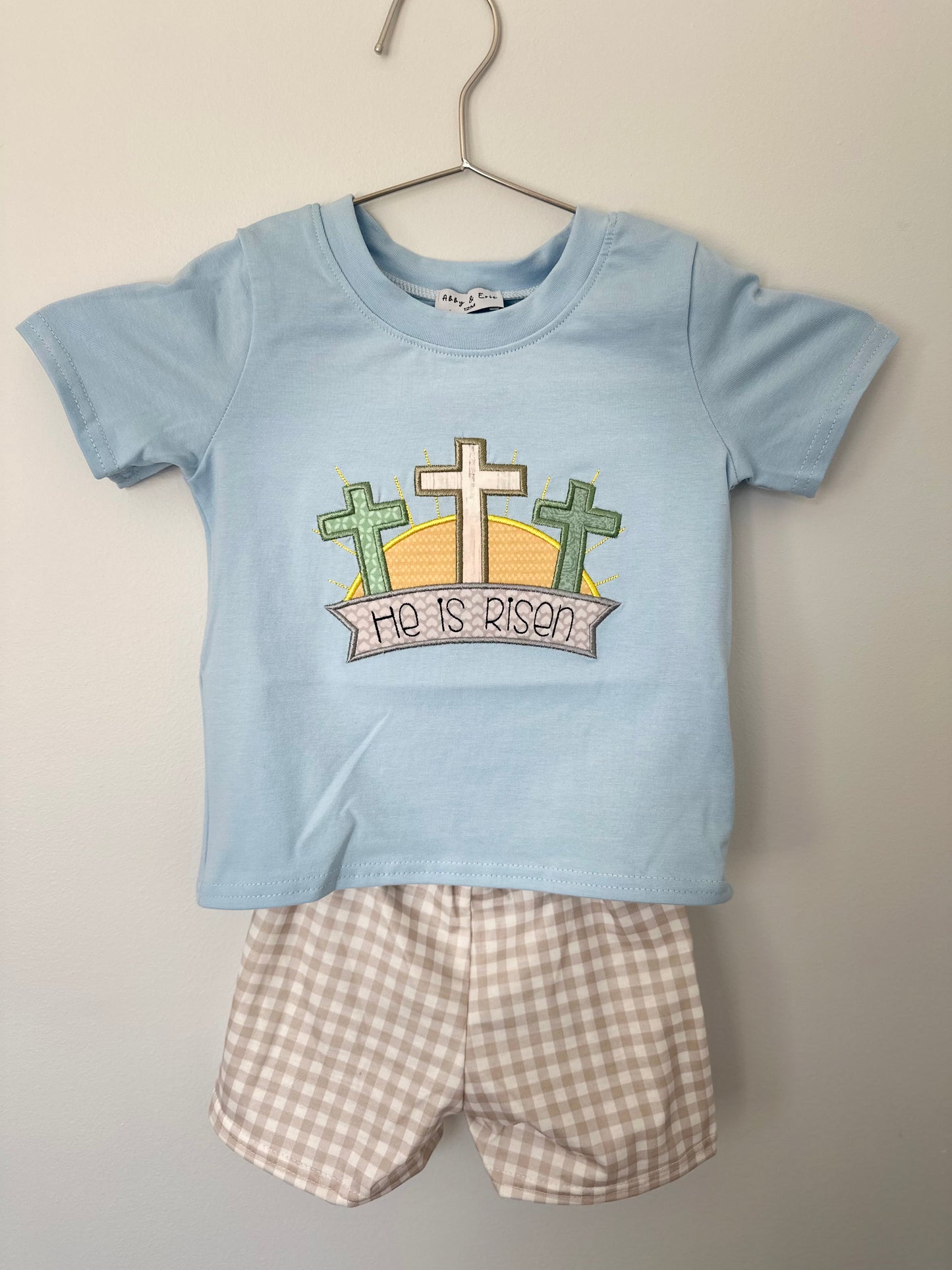 Blue He is Risen Applique Set
