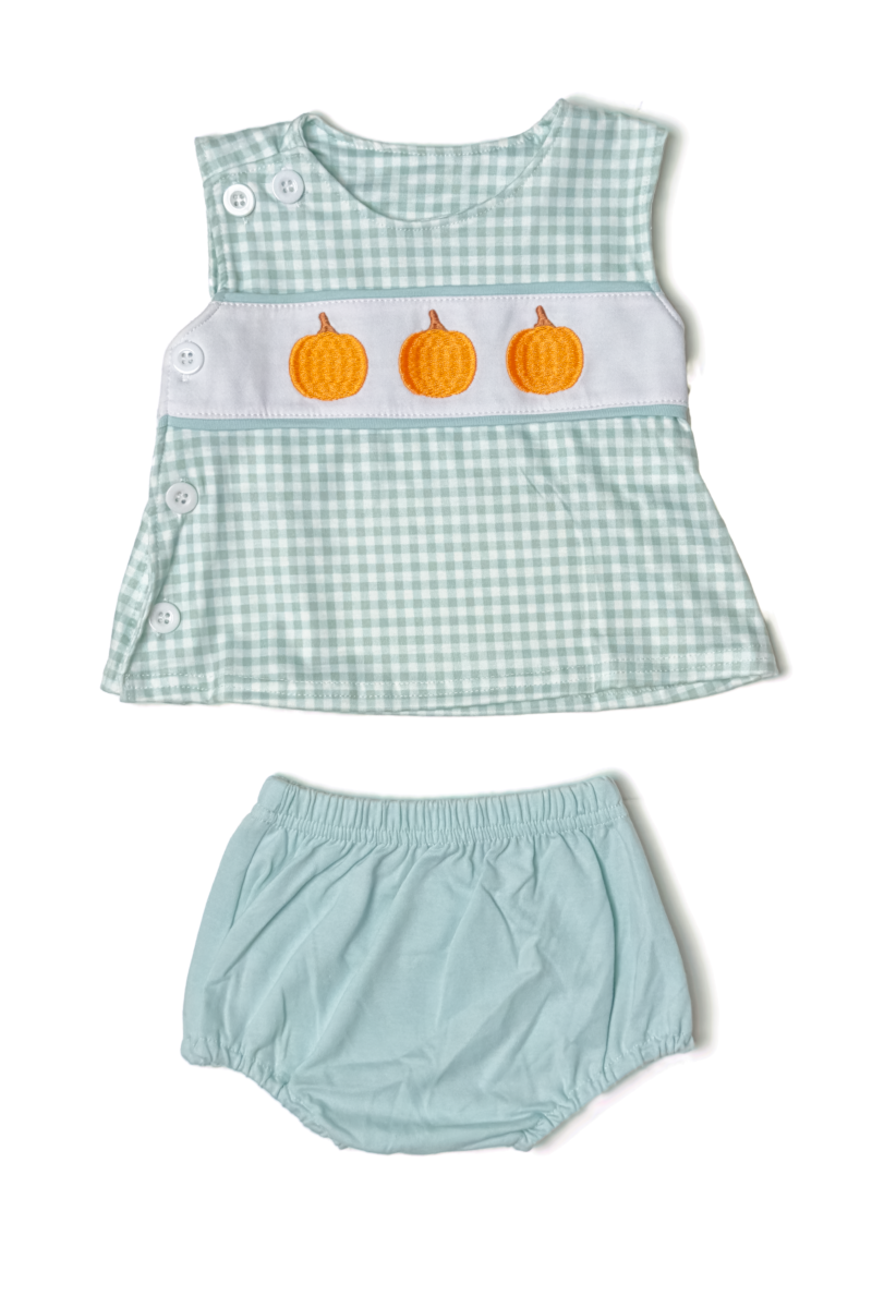 Green Smocked Pumpkin Set