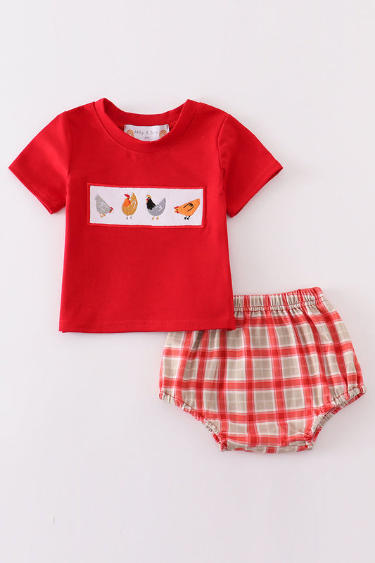 Red Chicken Appliqued Set