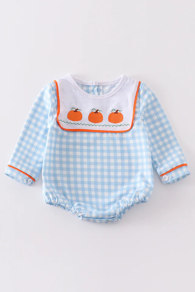 Blue Gingham Pumpkin Romper